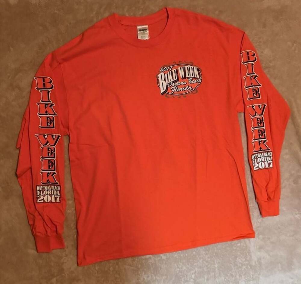 Gildan 2017 Daytona Beach Bike Week 76th Annual Orange Long Sleeve T-Shirt XL